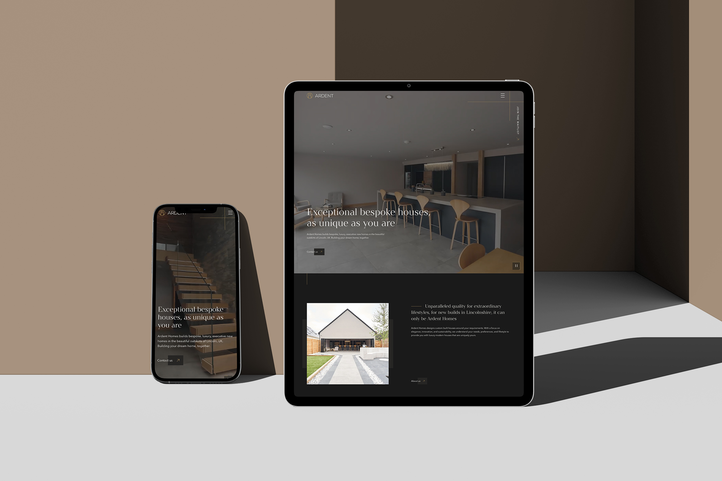 Mobile devices for Ardent Homes website