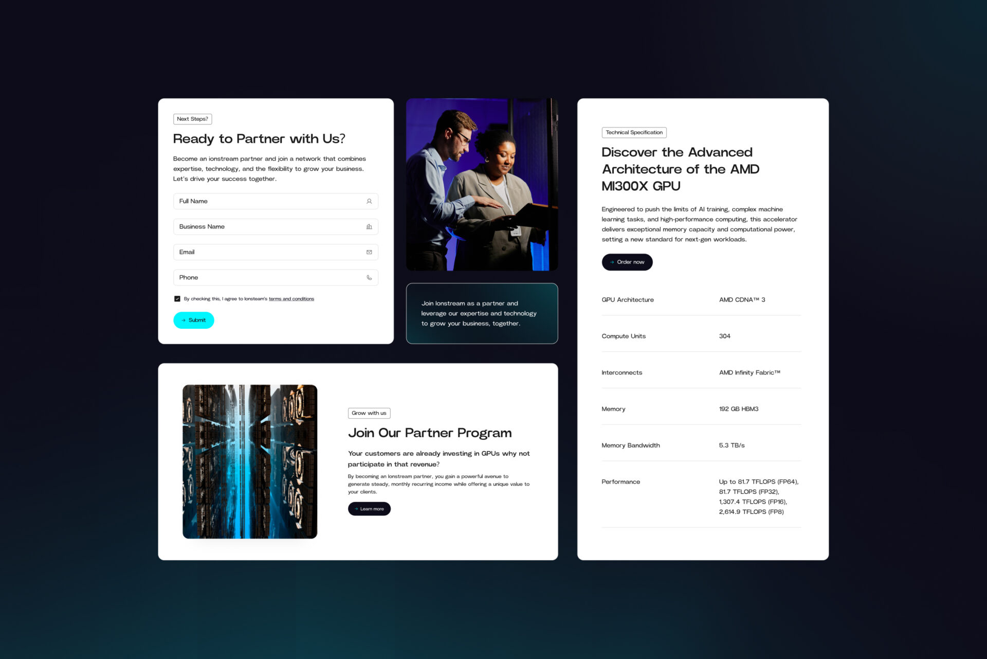 collection of ionstream.ai website sections