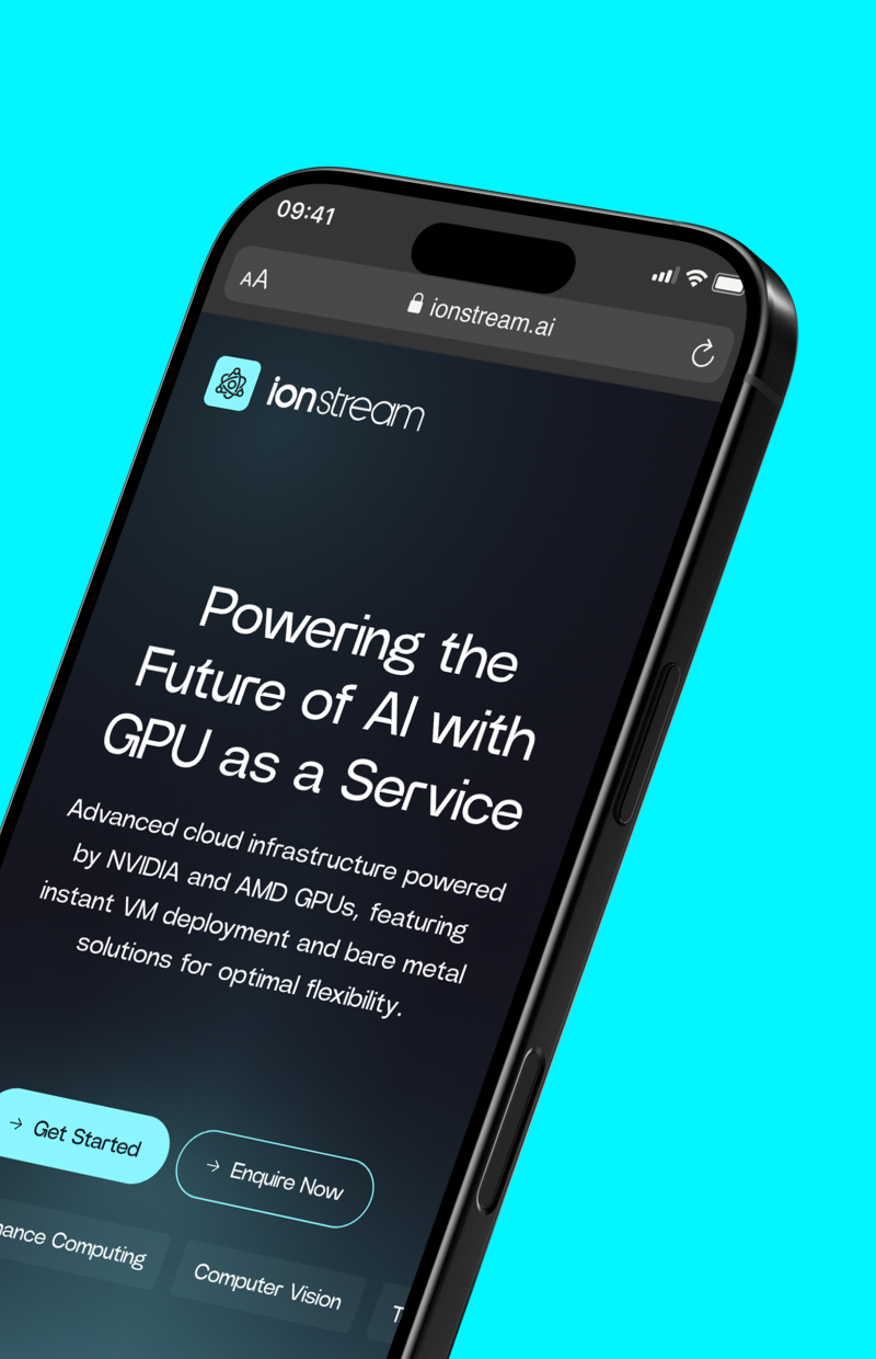 iphone showing ionstream.ai homepage